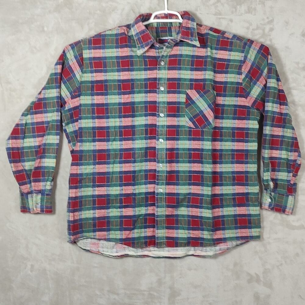 Vtg American Edition Plaid Button Down Flannel Shirt XXL Made in USA 100% Cotton